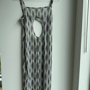 Sleeveless Cutout Maxi Dress in Sage & Mauve Leaf Print
